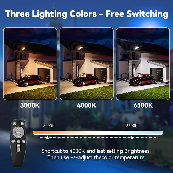 MMKT Solar Lights Outdoor, 8000W 3 Color Solar Street Lights, Commercial Solar Parking Lot Lights Waterproof Dusk to Dawn, Security Flood Lights with Motion Sensor for Yard, Basketball Court 2Pack