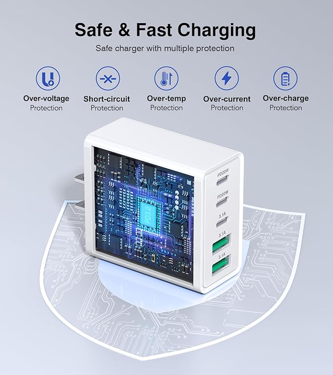 60W USB C Charger Block, 2-Pack Wall Fast Charge Cube Powered Multi-Port Plug Power Adapter Type C Brick for iPhone 17 16 15/15 Pro Max/14/14 Pro Max/13/13 Pro Max/12/12 Pro iPad, Motorola, LG, Huawei