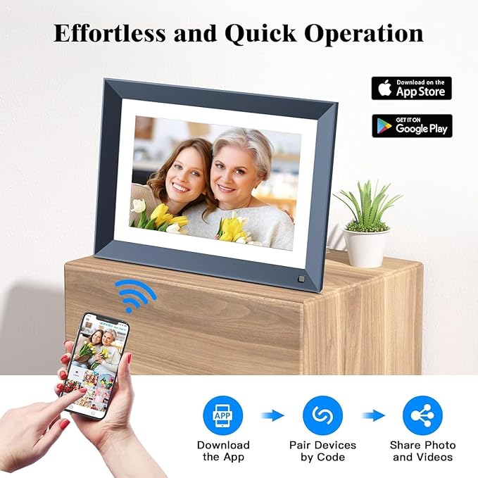 10.1" Digital Picture Frame Smart-Digital-Photo-Frame - 1920 * 1200 IPS FHD Touch Screen Digital Frame, Auto Rotate, 16GB Memory, Load Photos Videos from Phone via App or Email, for Mom