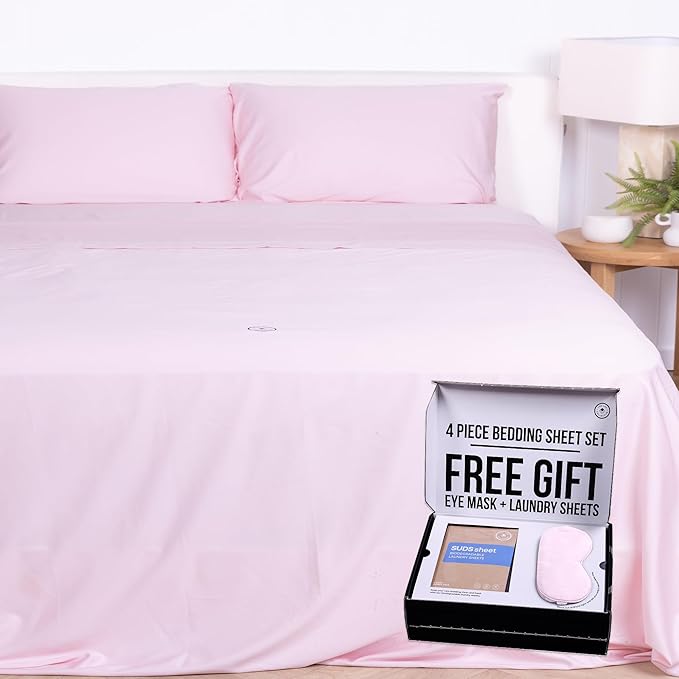 THE LAD COLLECTIVE 3.0 Queen Bedding Set - 4 -Piece Bedset w/Fitted Sheet, Top Sheet & 2 Standard Pillowcases [Duvet Not Included] - Bamboo-Cotton - Grand Canyon Collection Soft Pink