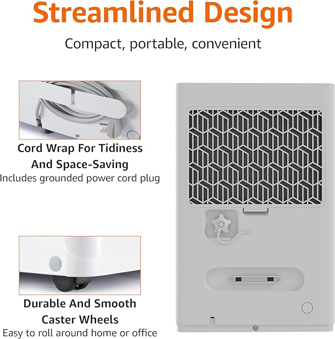 Amazon Basics Dehumidifier, 35-Pint, Energy Star Certified, for Basement, Bathroom and Other Rooms Up to 2500 SFT, with Timer, auto-defrost, Overflow Protection, White