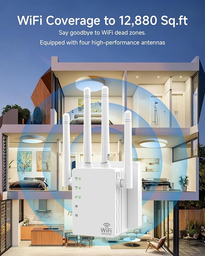WiFi Extender,Dual Band (5GHz + 2.4GHz) WiFi Booster for Home, Covers Up to 12,880 Sq.Ft and 105 Devices, WiFi Repeater with Ethernet Port, Quick Link,3-Min Easy Setup