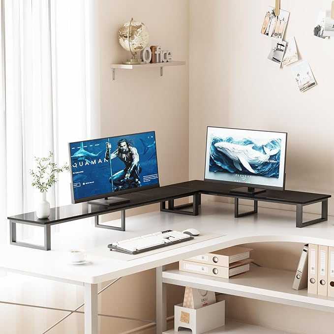 aboxoo 47" TV Riser with Light for 32-60 inch TV, TV Riser Stand Shelf, Tabletop TV Stand Riser, Computer Monitor Table for Home Living Room, Study Office (Black)