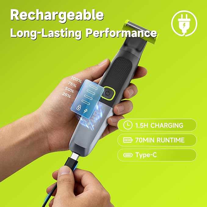SEIHAI Body Hair Trimmer for Men, Painless Electric Beard Trimmer, Groin Trimmer for Pubic Hair, Chest, Legs, Bikini, Waterproof & USB-C with Self-Sharpening Blade Technology, with 6 Combs