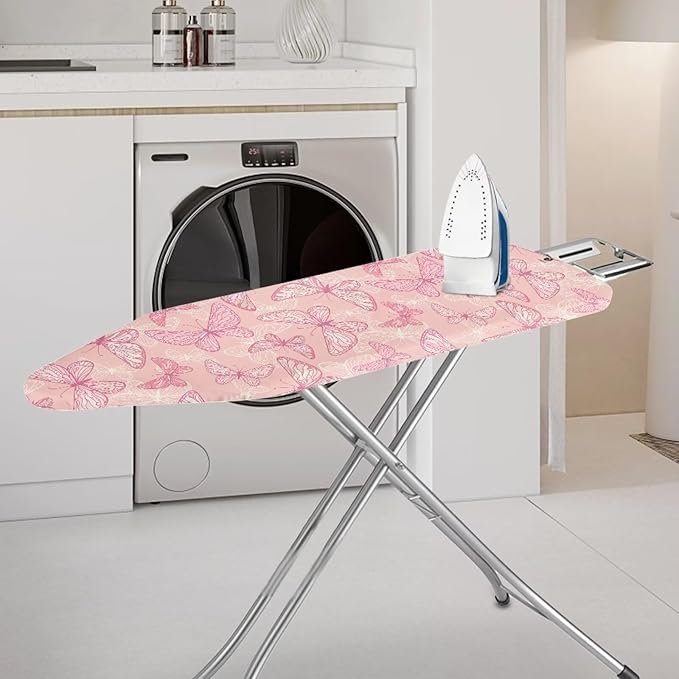ZCFYGDX Breathable Ironing Board Cover Decor, Resist Scorching & Staining, 18x58 Wear & Soil Resistant Covers, Elastic Edges,3 Fasteners,Anti-Scorch Polyester Butterfly Pattern Pink Print
