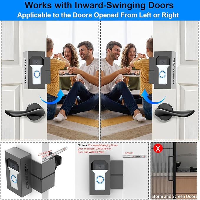 Anti Theft Ring Doorbell Mount, All Metal Ring Camera Door Mount Upgrade with Charging Port, No Drill Ring Doorbell Holder for Home Apartment Door, Compatible with Ring / Blink Video Doorbell