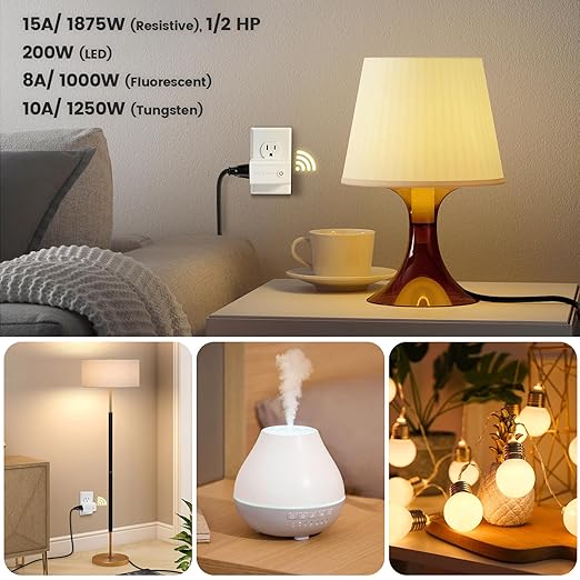 SURAIELEC Wireless Light Switch, Remote Control Outlet, Decorator Rocker Wall Switch, 15 AMP, 100ft RF Range, No Wiring No WiFi, for Plug in Pendant Light, Lamp, Small Electrical Appliance