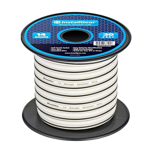 InstallGear 14 Gauge Speaker Wire - 30ft Black Audio Cable for Car Speakers, Home Theater, Surround Sound, Radio - Durable Copper-Clad Aluminum AWG Wire for Clear Sound Transmission
