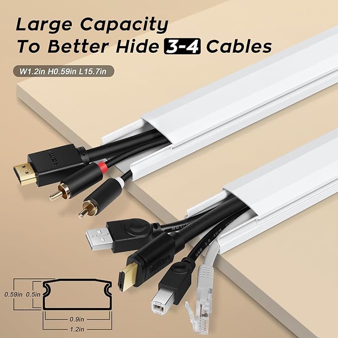 YCLYC 110in Cord Covers for Wires on Wall Kit, Large Cord Hider Wall Kit, Wire Covers for 3-4 Cords on Wall, White TV Cable Hider Cable Raceway, Simple Setup Wire Hider, W1.2 X H0.6in