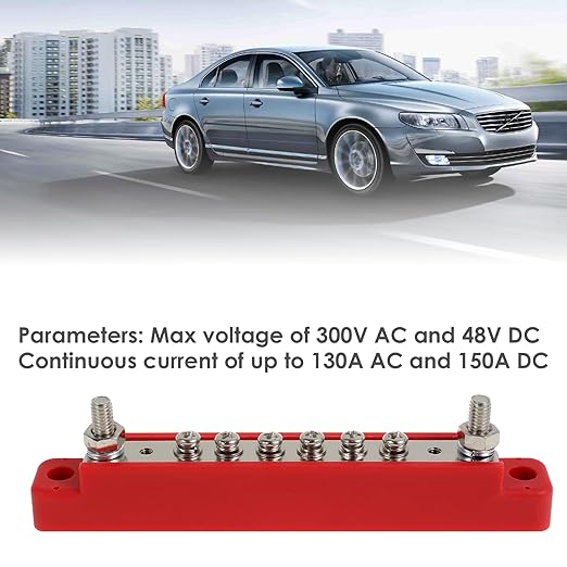 JUNXILPPD 12V Stainless Steel Bus Bar Marine Simplify Wiring Power Distribution Block Space Saving Battery Buss Bar High Security for Boat 2 x 1/4" Posts, 8 x #8 Screws Terminals (Black+Red)