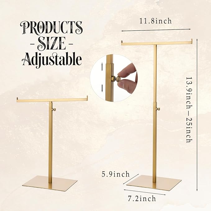 MCKECHSION Display Stand Stainless Steel Jewelry Towers Bag Stand Tabletop Double Hook Hanging Jewelry Stands for Necklaces Organizer Stand Adjustable Height Home Store Boutique, Gold
