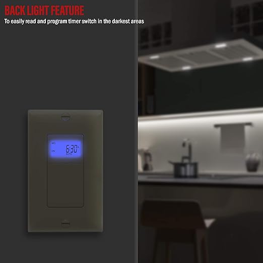Enerlites 7 Days Digital in-Wall Programmable Timer Switch for Lights, Fans, and Motors, Single Pole, Neutral Wire Required, 7-Day 18 ON/Off Timer Settings, with Blue Backlight, HET01, Ivory