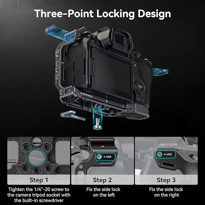 SmallRig“Black Mamba”Camera Cage for Canon R6 Mark II and R6 Mark III,Quick Release Plate for Arca-Type, Film Movie Making Camera Video Cage with Shoe Mount, 1/4''-20 & 3/8''-16 Threaded Holes