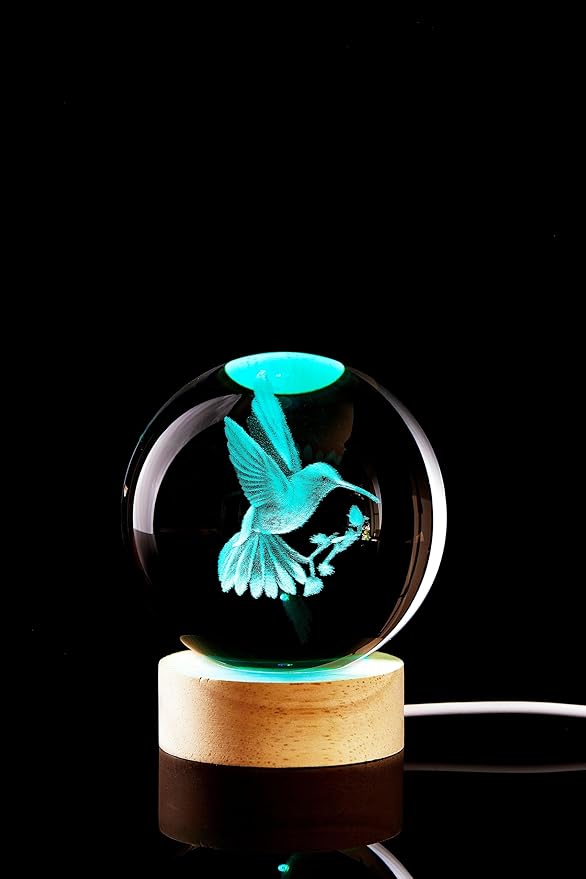 Conalisk 3D Hummingbird Crystal Ball Lamp,Lifelike 3D LED Bird Night Light,16 Colors Changing Light,Dimmable Remote Control,Desk Hummingbird lamp (Bird)