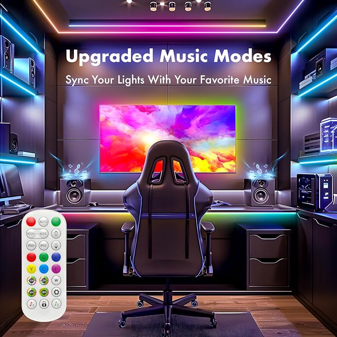 ATHONO 65.6ft Led Lights for Bedroom Music Sync Color Changing Led Strip Lights IC+RGB with Remote App Control Led Strip, Led Lights for Room Home Kitchen Decor Party