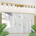 DIKAIDA Gold Bathroom Vanity Light,10-Light Brushed Gold Bathroom Light Fixtures with Clear Glass,64.5in Wall Lamp Sconces for Mirror Bedroom,Living Room Hallway,E26