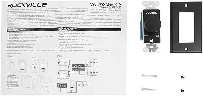 Rockville VOL7035 Black 35W 70V Wall Volume Control Zone Controller, 11-Step Attenuation, 1-Gang Black Finish, Durable Design for Commercial Audio Systems