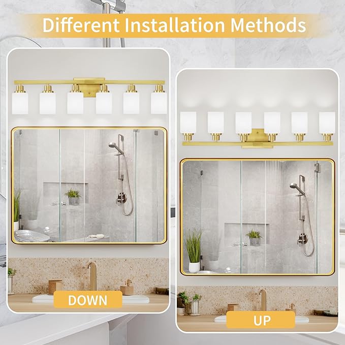 DIKAIDA 6 Light Gold Bathroom Vanity Light, Gold Bathroom Light Fixtures, 38" Modern Brushed Gold Vanity Lighting Fixtures for Bathroom Over Mirror, Gold Sconces Wall Lighting for Bedroom Living Room