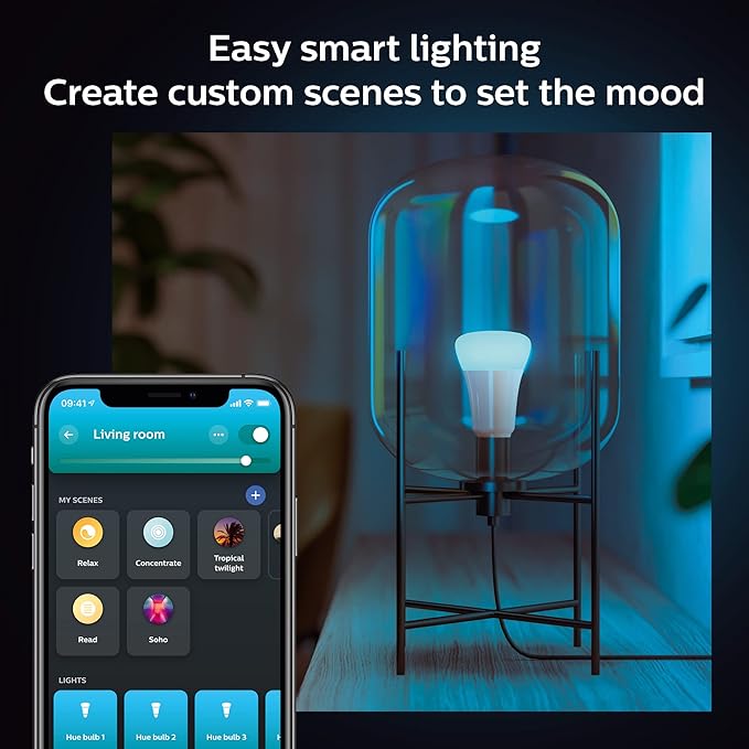 Philips Hue A19 LED Smart Light Bulb - White and Color Ambiance - 60W Indoor Light Bulb - Control with Hue App - Compatible with Alexa, Google Assistant and Apple Homekit - 6 Pack
