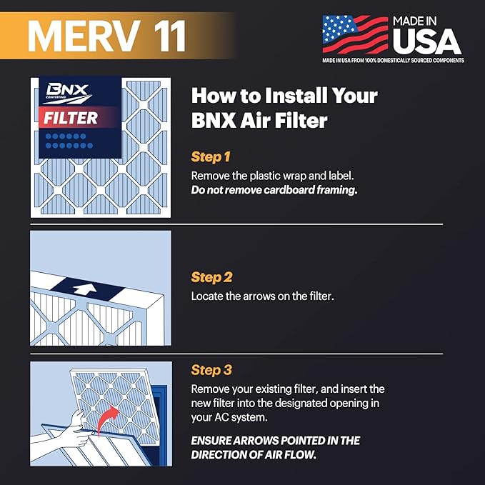 BNX TruFilter 18x20x1 Air Filter MERV 11 (6-Pack) - MADE IN USA - Allergen Defense Electrostatic Pleated Air Conditioner HVAC AC Furnace Filters for Allergies, Dust, Pet, Smoke, Allergy MPR 1200 FPR 7