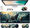 Ergonomic Keyboard Wrist Rest & Mouse Pad Wrist Rest Set, Large XXL Gaming Desk Mat 31.5"x 11.8" with Non-Slip Base, Memory Foam, Easy Typing Pain Relief for Home & Office, White Wolf