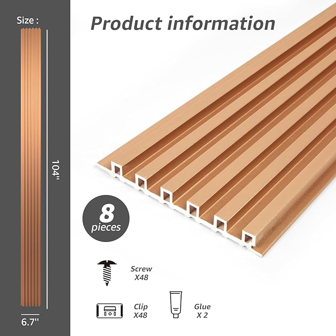 Art3dwallpanels Slat Wall Paneling, 4 Pack Glossy Metal Finish WPC Soundproof 3D Wall Panels for Interior Wall Decor, Fluted Textured Panel Wall Slats, Sample