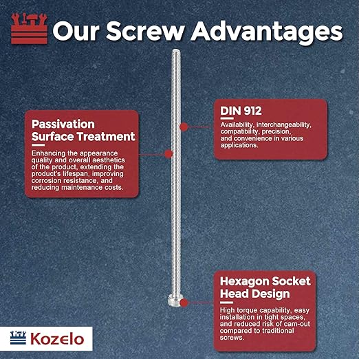 Kozelo 4pcs Socket Head Cap Screws - [M4-0.7 x 130mm] 304 Stainless Steel Allen Socket Drive for Electrical Motor 3D Printing Fan Engine Replacement Use, Silver