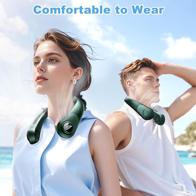 Portable Neck Fan that Blow Cold Air, LED Display, Rechargeable Hands-Free Wearable Cooling Personal Fan, 5 Speed, Neck Support, Bladeless Neck Air Conditioner, Gift for Women/Men, Hot Flashes, Travel