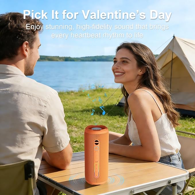 YOLOEMOT Shower Bluetooth Speaker Waterproof, Powerful Deep Bass, Wireless Stereo Pairing, IPX7 Waterproof Dustproof,12H Playtime, Outdoor Bluetooth Speakers for Travel, Sport, Party, Biking (Orange)