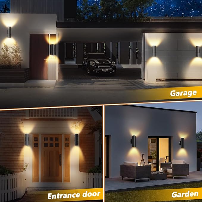RIDALUX Outdoor Wall Sconce Porch Lights: 8 Pack Modern Aluminum Cylinder Up Down Lights - Exterior Light Fixture for House