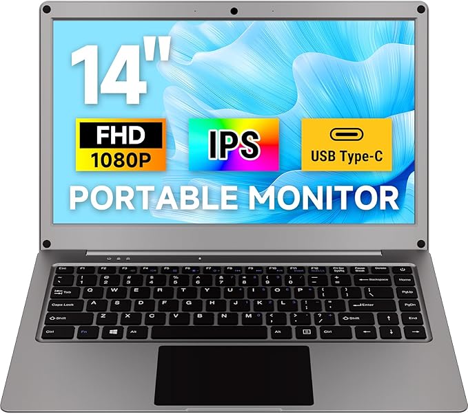 ELECROW Portable Monitor with Keyboard, 14 Inch Lapdock Display with Built-in Battery, 1080P FHD USB C Monitors with RPi5 & Jetson Adapters Compatible with Raspberry Pi, PC, Phone, Mac, Game Console