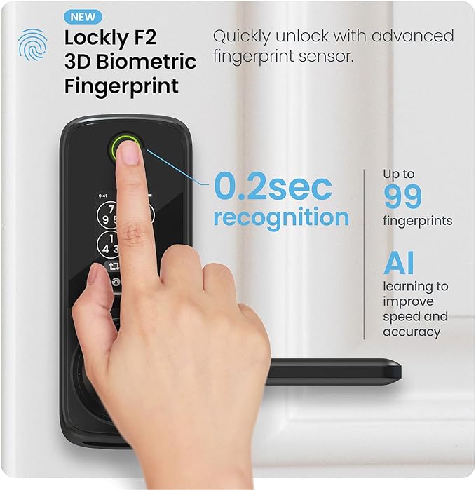 Lockly Smart Lock Secure Pro (2026 Latest Version),Fingerprint Door Lock, Keyless Entry, Built-in Wi-Fi Latch, PIN Genie Keypad (Black)