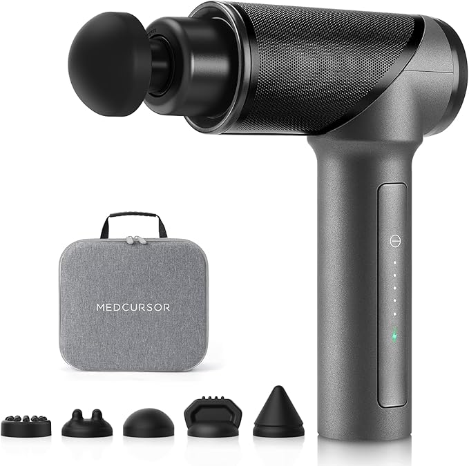 Medcursor Massage Gun - High Intensity Brushless Motor, Handheld Percussion Deep Tissue Massager with 6 Massage Heads for Sore Muscle and Stiffness (Gray)