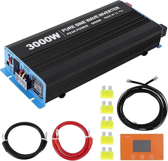 3000W Pure Sine Wave Inverter 1 USB Port 5v/2.4a,LCD Display&Remote Controller for Home, RV, Truck