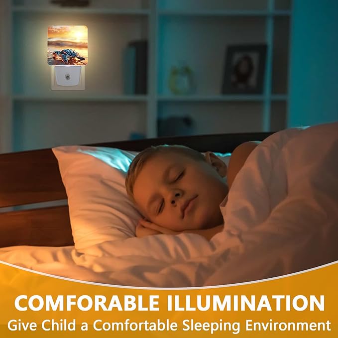 GANTINIR Sea Turtle Beach Sunrise Night Light, Plug-into Nightlight White LED Lamp, Energy Efficient Decor Desk Lamp for Bedroom Hallway Stairs Bathroom