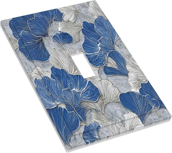 Bvtewkhz Abstract Blue Marble Plant Leaves 1 Gang Single Toggle Decorative Light Switch Covers Electrical Faceplate Switch Plates for Bathroom Kitchen Home