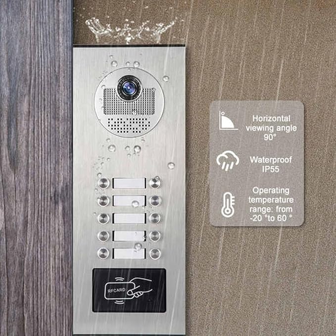 Wired Video Multifamily Apartment Intercom System,2/3/4/6/8/10/12 Units 7 inch Monitor Video Door Phone Kit,Video Doorbell, ID Card Unlock, 2 Way Audio for Home (1 doorbell + 10 Monitor)