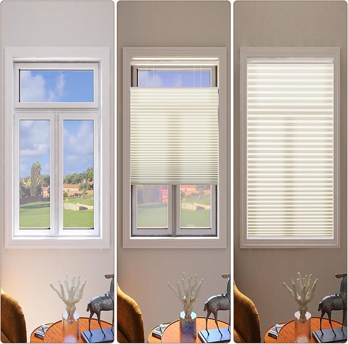 LEXEN Smart Top Down Bottom Up Honeycomb Shades - WiFi Enabled Motorized Cellular Blinds Compatible with Alexa/Google Home Double Cellular Fabric Light Filtering Insulated Custom Sizes-White