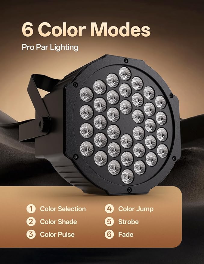 36 LED Stage Lights 7 Modes RGB DJ Par Lights with Sound Activated Remote and DMX Control DJ Uplighting for Birthday Party Events Wedding Christmas Stage Lighting (10 Packs)