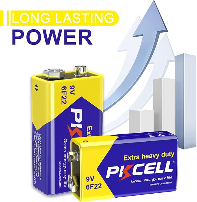 PKCELL 9V Batteries, 24 Pack 9 Volt Batteries Carbon Zinc, 9V Battery for Smoke Detector, Alarms, 6F22 Square Battery