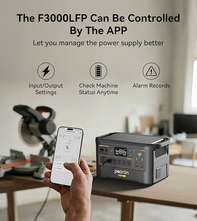 Pecron Portable Power Station F3000LFP with 200W Solar Panel*1, 3072Wh Solar Camping Generator can expand to 9216Wh, 3600W Solar Generator for RV, Home Use, CPAP