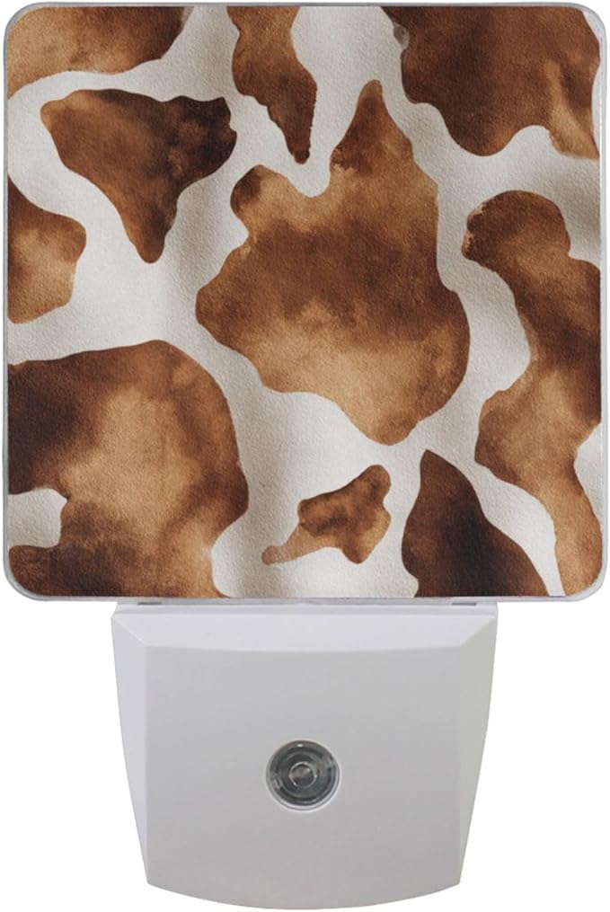Pigsaly Led Night Light Animals Brown Cow Skin Night Light Plug in Wall Lamp Smart Dusk to Dawn Sensor Nightlight Led Lamp Energy Saving Lights Gift for Kids Room Bedroom Bathroom Hallway