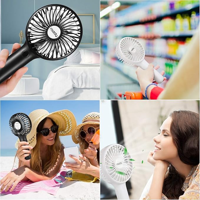Miady 2-Pack Upgraded 5000mAh Portable Handheld Fan 3 Speed Mini USB Strong Wind 7-20 Hours Runtime Personal Electric for Travel Office Outdoor