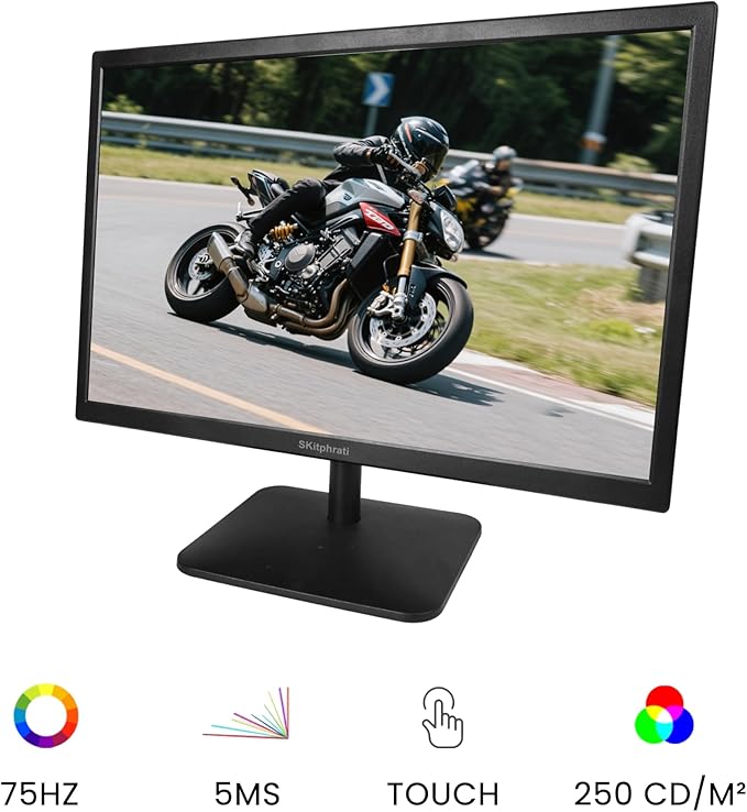 SKitphrati 21.5 Inch Touchscreen Monitor FHD 1920x1080p IPS Screen, VESA Support, 10-Points Computer Touch Screen PC Display with Type-B HDMI VGA Port, 75Hz Desktop Touch Display, Black