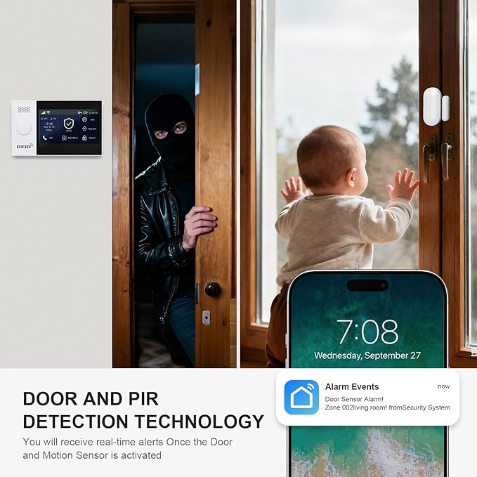 PGST Wireless Door Alarm Systems,DIY Motion Detector,Door Sensors,4G SMS/Tuya App Instant Alerts,Remote,Work with Google&Alexa for Villa,Apartment,Warehouse,Kids Safety,Pets,No Monthly Fee