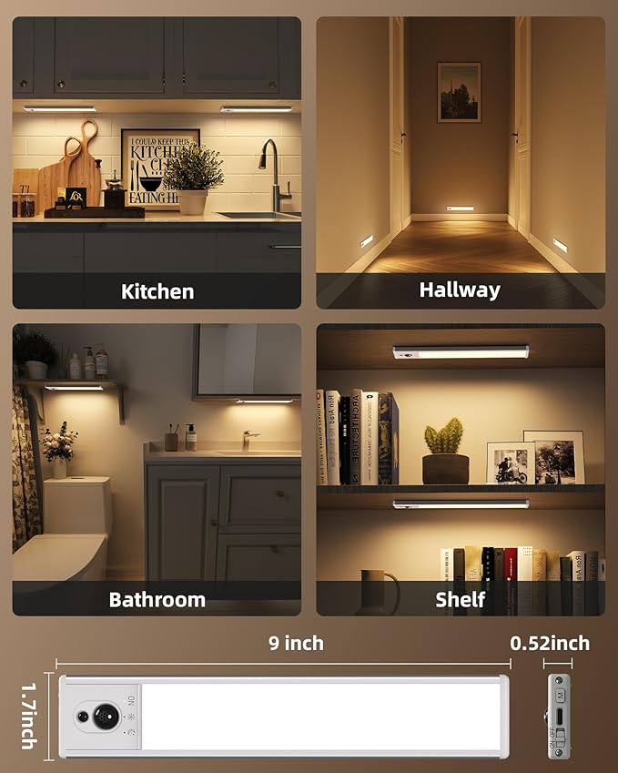 EZVALO Under Cabinet Lighting with Charging Station, Rechargeable Motion Sensor Light Indoor, Dimmable Closet Lights Wireless, 3500K, Motion Activated Under Counter Lights for Kitchen,Pantry(3 Pcs)