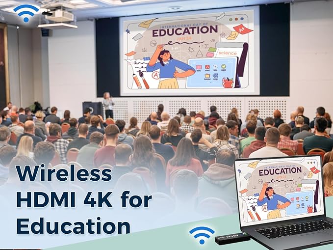 RGBlink 4K Wireless HDMI Transmitter & Receiver, Wireless HDMI Extender Presentation Kit for Meeting Room, Plug & Play, 131ft Low-Latency, PC to TV, Compatible with Yealink MeetingBoard, Ask Nano