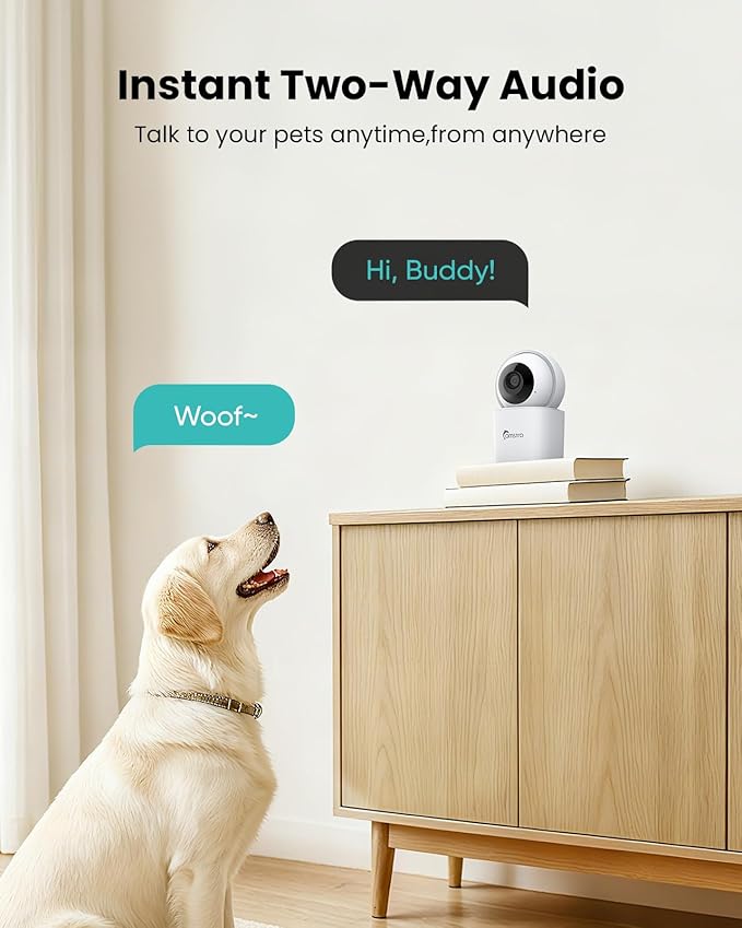CAMSTRO 3K Indoor Security Camera,360°PTZ Home Baby/Pet Monitor,Auto Tracking,5MP Night Vision,2.4/5GHz WiFi,Motion & Sound Detection,2-Way Audio,SD Card/Cloud Storage,Works with Alexa,No Monthly Fee
