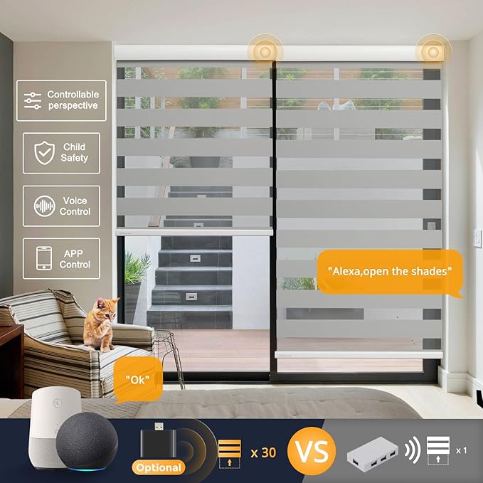 MUSCLEAREA Motorized Blinds with Remote, Cordless Automatic Zebra Shades, Smart Blind for Windows, Grey, 35 x 72
