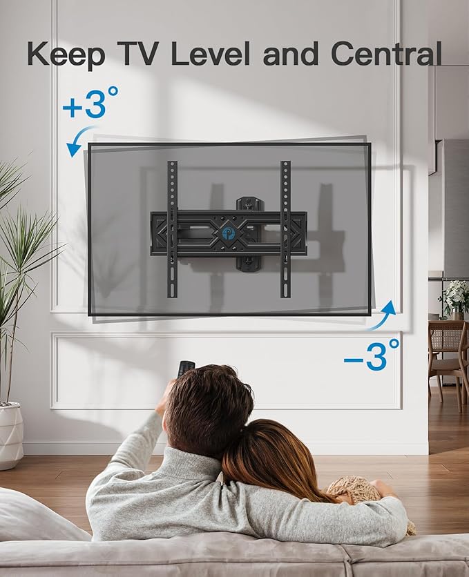Pipishell Full Motion TV Wall Mount for 26-65 Inch Flat Curved TVs, Heavy Duty Single Articulating Arms, Corner TV Mount Up to VESA 400x400mm and 77lbs, Support Swivel, Tilt, Level Adjustment